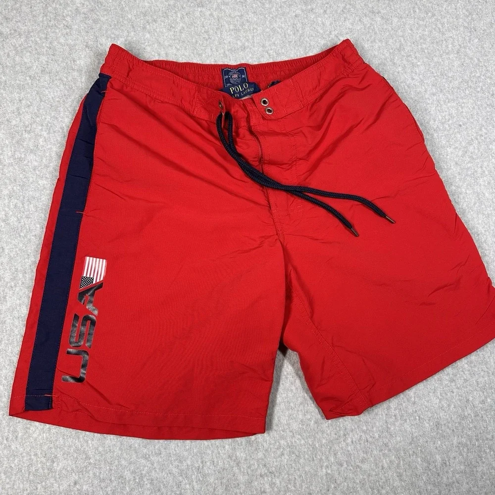 Polo Ralph Lauren Men's XS 2016 Olympic Red USA Flag Swim Trunks Board Shorts